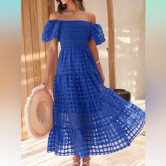 NWT: Women's Tiered Summer Midi Dress - Blue, Small - Picture 5 of 6